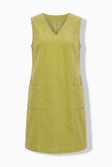 Ulla Popken 853697 Robe en velours côtelé sans manches à poches Vert clair - Robes d'été - Robes d'été grande taille