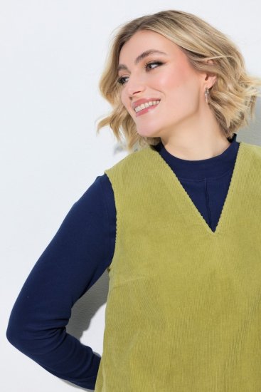 Ulla Popken 853697 Robe en velours côtelé sans manches à poches Vert clair - Robes d'été - Robes d'été grande taille
