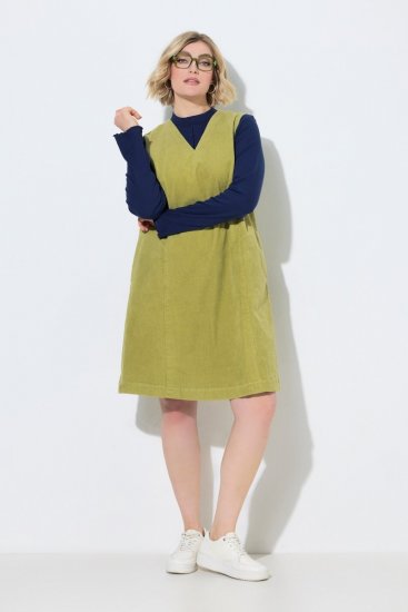Ulla Popken 853697 Robe en velours côtelé sans manches à poches Vert clair - Robes d'été - Robes d'été grande taille