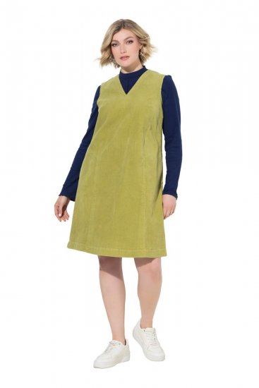 Ulla Popken 853697 Robe en velours côtelé sans manches à poches Vert clair - Robes d'été - Robes d'été grande taille