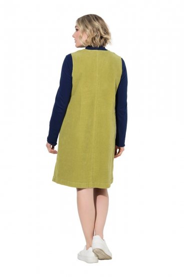 Ulla Popken 853697 Robe en velours côtelé sans manches à poches Vert clair - Robes d'été - Robes d'été grande taille