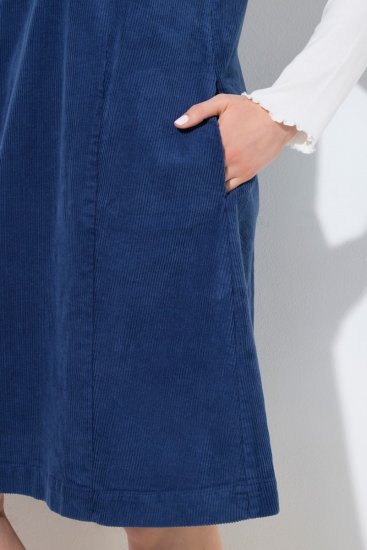 Ulla Popken 853697 Robe en velours côtelé sans manches à col V Bleu marine - Robes d'été - Robes d'été grande taille