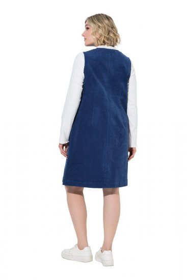 Ulla Popken 853697 Robe en velours côtelé sans manches à col V Bleu marine - Robes d'été - Robes d'été grande taille