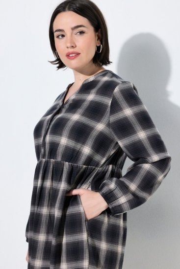 Ulla Popken 853728 Robe à carreaux et volants Noir - Robes - Robes pour toutes les tailles