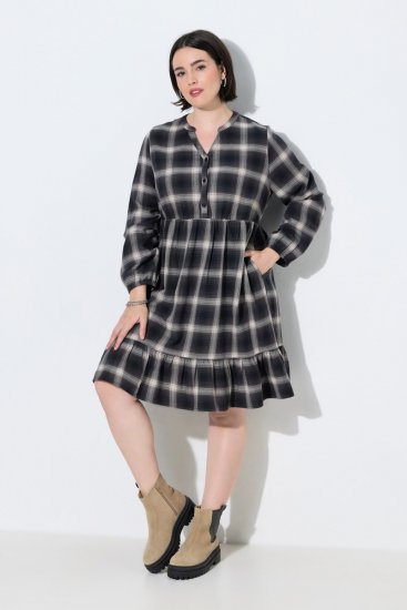 Ulla Popken 853728 Robe à carreaux et volants Noir - Robes - Robes pour toutes les tailles