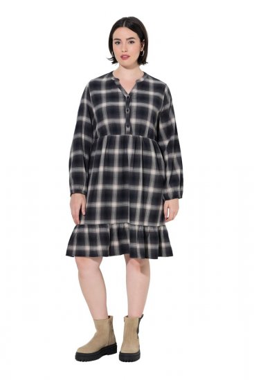 Ulla Popken 853728 Robe à carreaux et volants Noir - Robes - Robes pour toutes les tailles