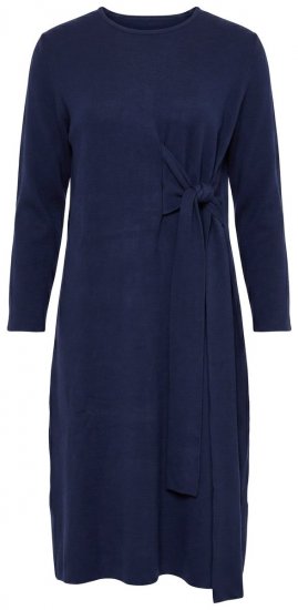 Ulla Popken 853760 Robe en maille à manches longues et ceinture à nouer Bleu marine - Robes midi - Robes midi grande taille