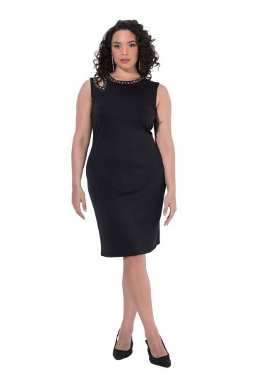 Ulla Popken 853766 Robe moulante sans manches à strass Noir - Robes d'été - Robes d'été grande taille