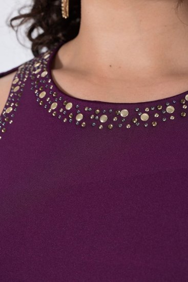 Ulla Popken 853766 Robe moulante à strass Prune - Robes de soirée - Robes de soirée grande taille