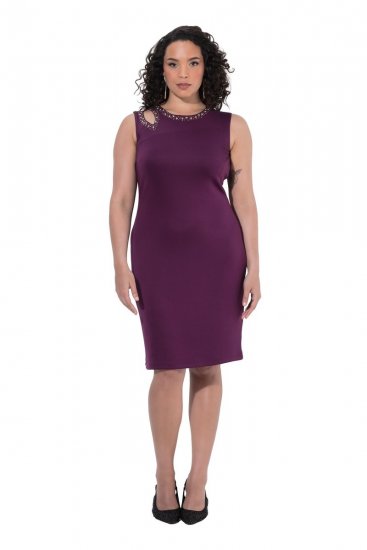 Ulla Popken 853766 Robe moulante à strass Prune - Robes de soirée - Robes de soirée grande taille