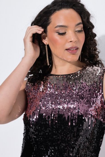 Ulla Popken 853768 Robe à sequins rayée Noir - Robes de soirée - Robes de soirée grande taille