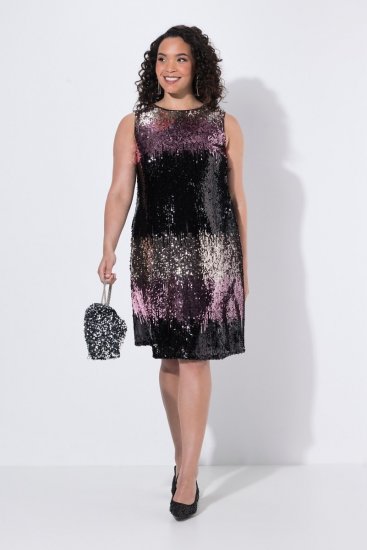 Ulla Popken 853768 Robe à sequins rayée Noir - Robes de soirée - Robes de soirée grande taille