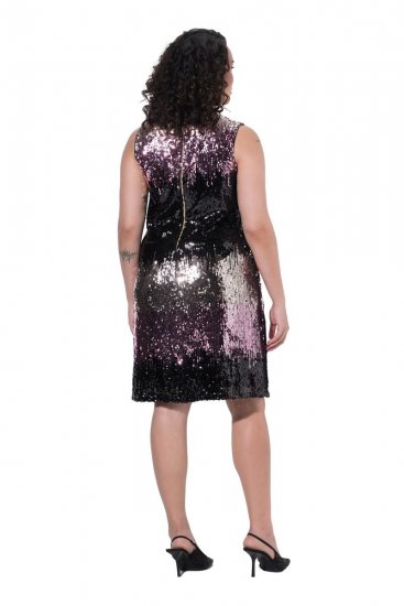 Ulla Popken 853768 Robe à sequins rayée Noir - Robes de soirée - Robes de soirée grande taille