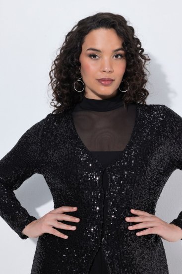 Ulla Popken 853770 Veste à sequins Noir - Vestes - Vestes femme grande taille