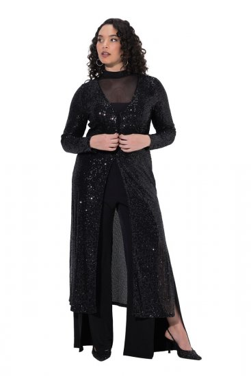 Ulla Popken 853770 Veste à sequins Noir - Vestes - Vestes femme grande taille