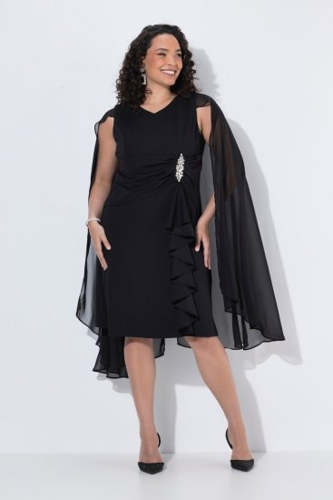 Ulla Popken 853774 Robe à volants Noir - Robes de soirée - Robes de soirée grande taille