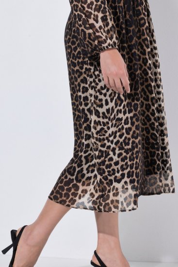 Ulla Popken 853788 Robe en mousseline à imprimé animal Marron clair - Robes maxi - Robes maxi grande taille
