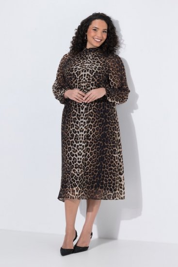 Ulla Popken 853788 Robe en mousseline à imprimé animal Marron clair - Robes maxi - Robes maxi grande taille
