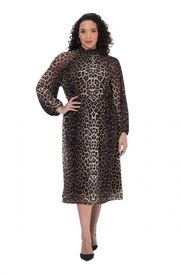 Ulla Popken 853788 Robe en mousseline à imprimé animal Marron clair - Robes maxi - Robes maxi grande taille