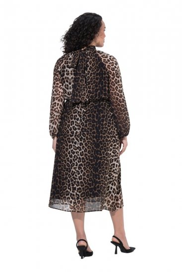 Ulla Popken 853788 Robe en mousseline à imprimé animal Marron clair - Robes maxi - Robes maxi grande taille