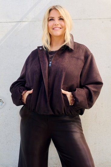 Ulla Popken 853792 Veste en suédine Marron - Vestes - Vestes femme grande taille