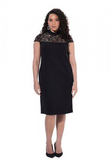Ulla Popken 853808 Robe à manches courtes et col roulé Noir - Robes - Robes pour toutes les tailles