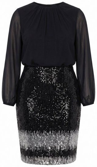 Ulla Popken 853810 Robe à sequins Noir - Robes de soirée - Robes de soirée grande taille