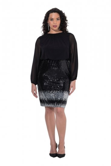 Ulla Popken 853810 Robe à sequins Noir - Robes de soirée - Robes de soirée grande taille