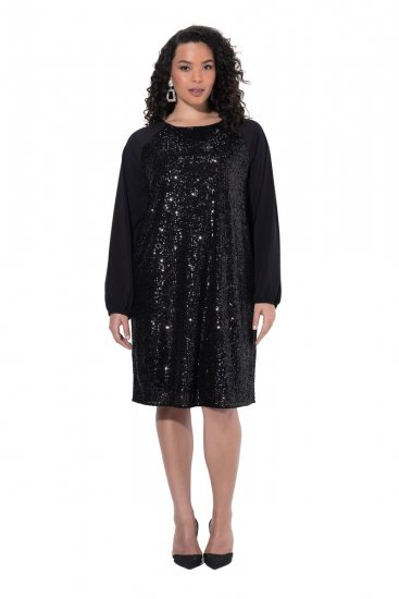 Ulla Popken 853871 Robe à sequins Noir - Robes de soirée - Robes de soirée grande taille