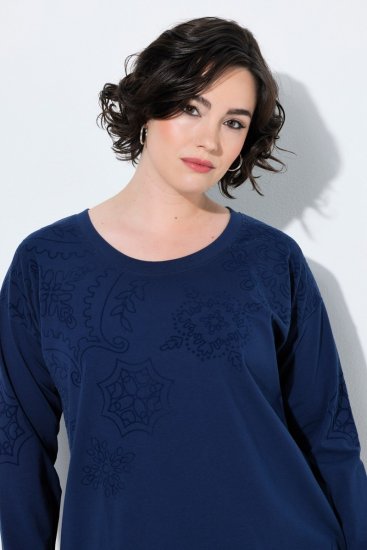 Ulla Popken 853877 Robe sweat fleurie Bleu marine - Robes - Robes pour toutes les tailles