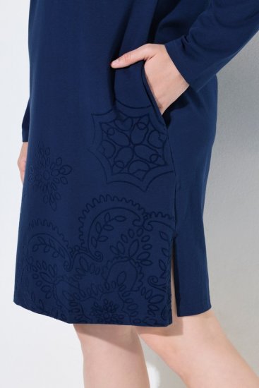 Ulla Popken 853877 Robe sweat fleurie Bleu marine - Robes - Robes pour toutes les tailles
