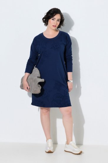 Ulla Popken 853877 Robe sweat fleurie Bleu marine - Robes - Robes pour toutes les tailles