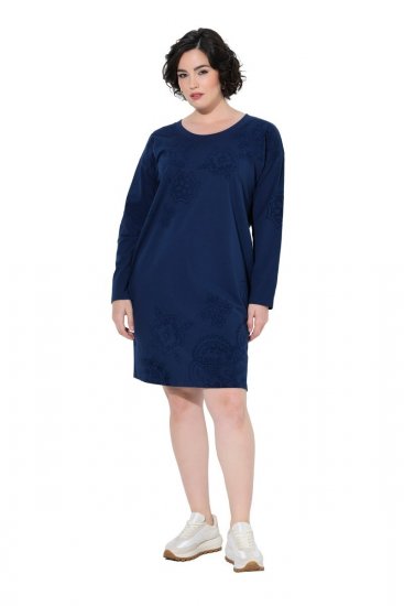 Ulla Popken 853877 Robe sweat fleurie Bleu marine - Robes - Robes pour toutes les tailles