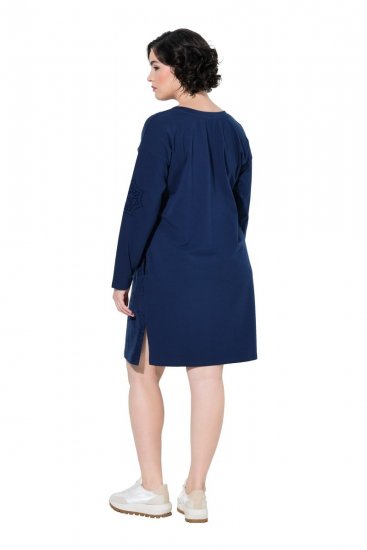 Ulla Popken 853877 Robe sweat fleurie Bleu marine - Robes - Robes pour toutes les tailles
