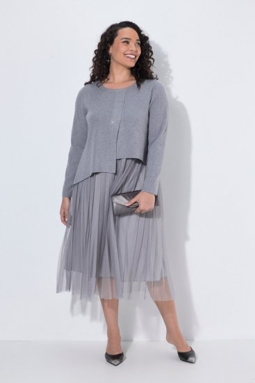 Ulla Popken 853879 Robe mi-longue trapèze Gris - Robes midi - Robes midi grande taille