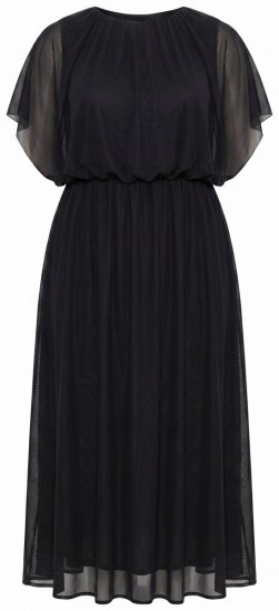 Ulla Popken 854031 Robe en mousseline à manches courtes Noir - Robes de soirée - Robes de soirée grande taille