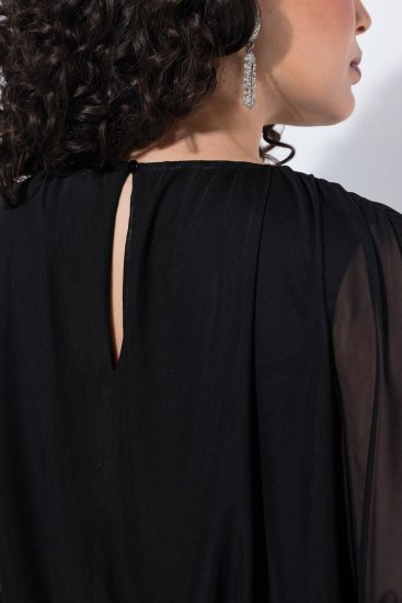 Ulla Popken 854031 Robe en mousseline à manches courtes Noir - Robes de soirée - Robes de soirée grande taille