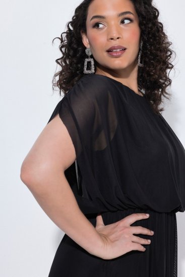 Ulla Popken 854031 Robe en mousseline à manches courtes Noir - Robes de soirée - Robes de soirée grande taille