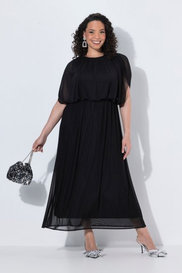 Ulla Popken 854031 Robe en mousseline à manches courtes Noir - Robes de soirée - Robes de soirée grande taille