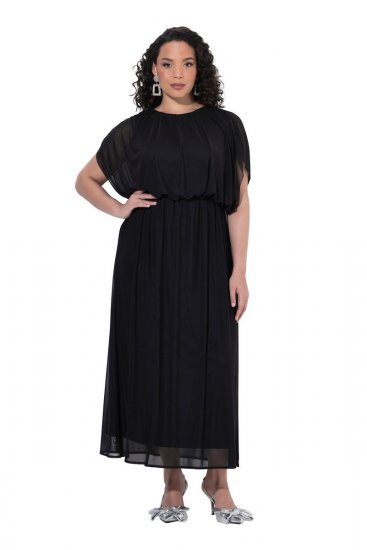 Ulla Popken 854031 Robe en mousseline à manches courtes Noir - Robes de soirée - Robes de soirée grande taille