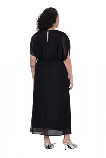 Ulla Popken 854031 Robe en mousseline à manches courtes Noir - Robes de soirée - Robes de soirée grande taille