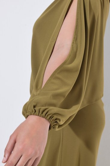 Ulla Popken 854048 Robe longue à manches longues Vert olive - Robes maxi - Robes maxi grande taille