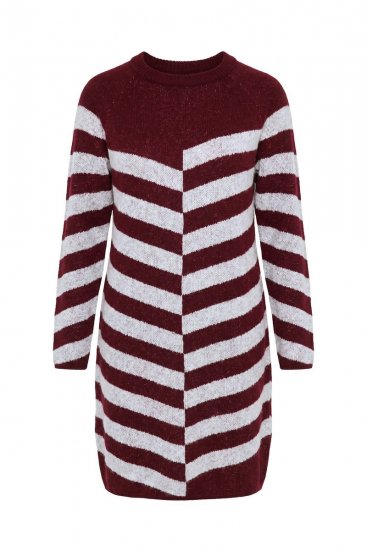 Ulla Popken 854095 Robe en maille rayée Bordeaux - Robes - Robes pour toutes les tailles