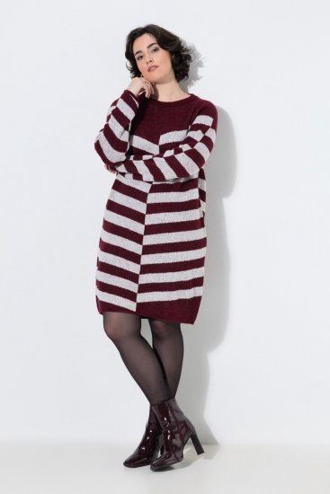 Ulla Popken 854095 Robe en maille rayée Bordeaux - Robes - Robes pour toutes les tailles
