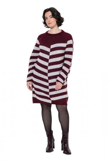 Ulla Popken 854095 Robe en maille rayée Bordeaux - Robes - Robes pour toutes les tailles