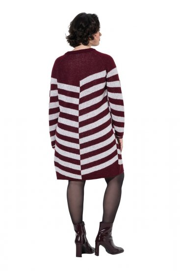 Ulla Popken 854095 Robe en maille rayée Bordeaux - Robes - Robes pour toutes les tailles