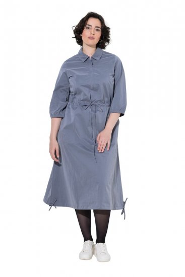Ulla Popken 854413 Robe mi-longue à cordon Gris - Robes midi - Robes midi grande taille
