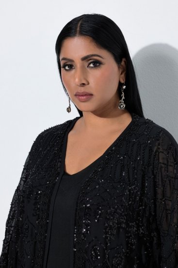 Ulla Popken 855134 Veste à sequins Noir - Vestes - Vestes femme grande taille