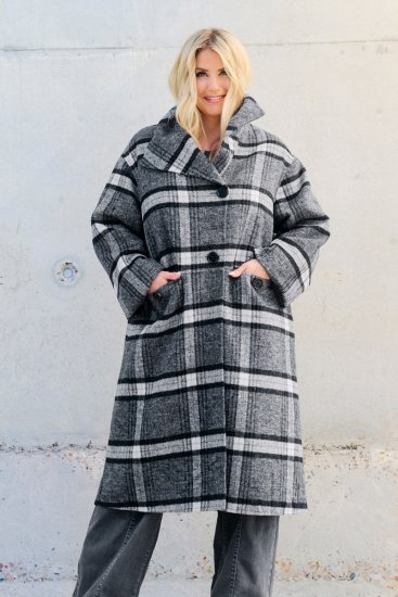 Ulla Popken 855250 Manteau en laine asymétrique à large col Gris chiné - Manteaux - Manteaux femme grande taille