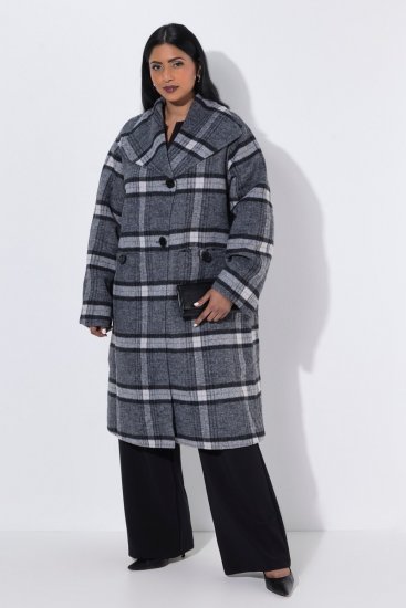 Ulla Popken 855250 Manteau en laine asymétrique à large col Gris chiné - Manteaux - Manteaux femme grande taille